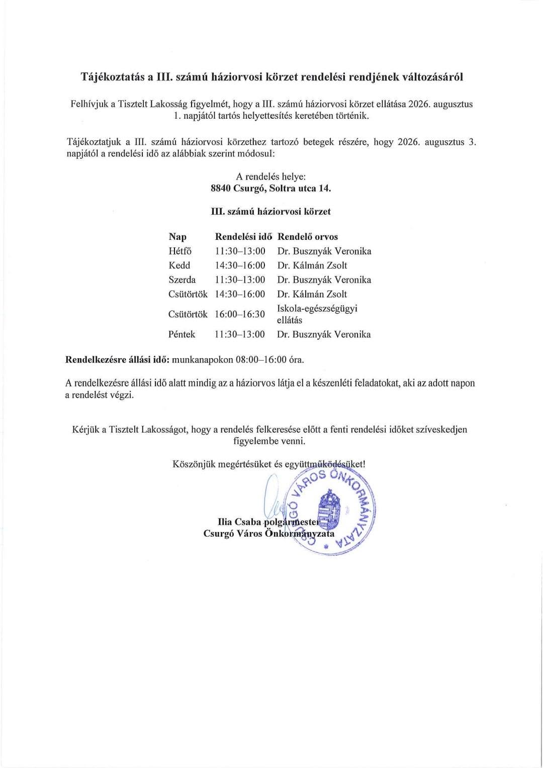 Hirdetmény háziorvos III