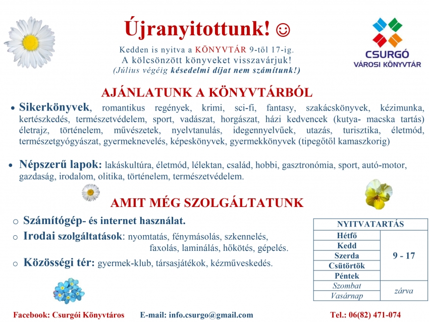 &Uacute;jra megny&iacute;lt a Csurg&oacute; V&aacute;rosi K&ouml;nyvt&aacute;r