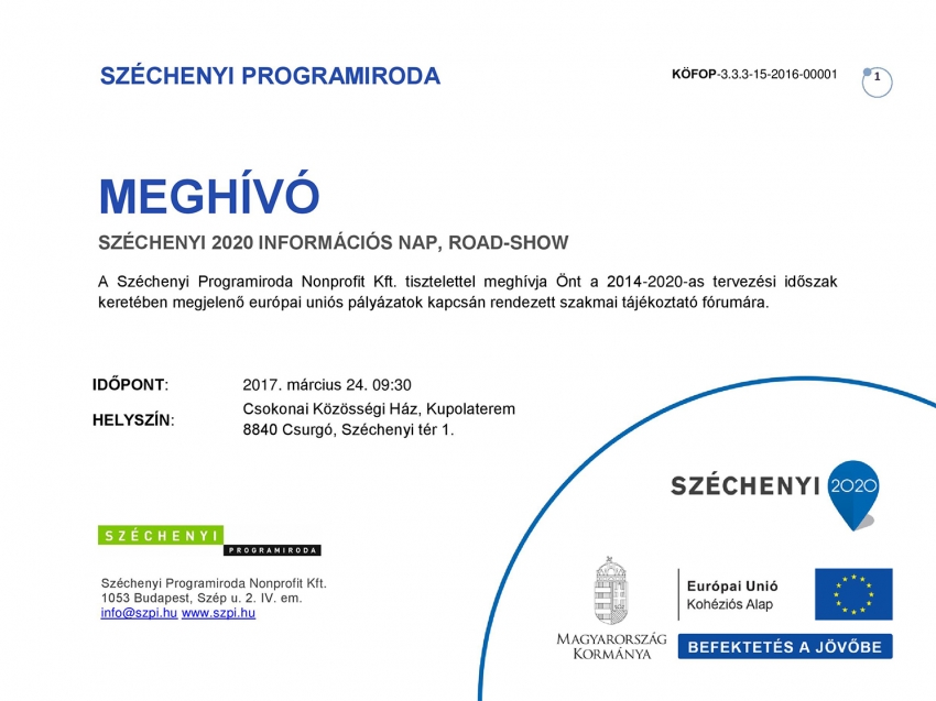 Meghívó - Széchenyi 2020 Információs nap, road-show