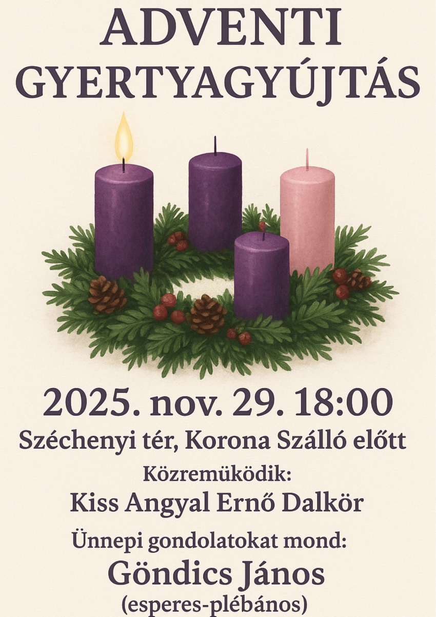 Adventi gyertyagy&uacute;jt&aacute;s: 2025. nov. 29. 18:00